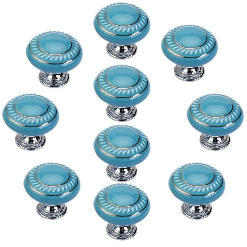 

10 PCS Round Ceramic Door Knob Retro Simple Style Cabinet Knobs Vintage Pull Handle For Cupboard, Drawer, Wardrobe