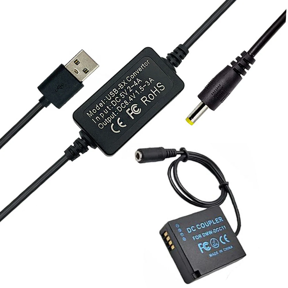 

5V USB Adapter Charging Cable+DCC11 Dummy Battery for Panasonic GX7 GX9 LX100 GX80 GX85 Camera Power Bank as DMW BLG10 BLE9 AC10