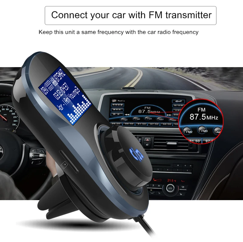 

FM Modulator Transmitter Car Bluetooth 5.0 Wireless Adapter Kit Mp3 Audio Player Big Screen QC3.0 Fast Charge Hands-free In-Car