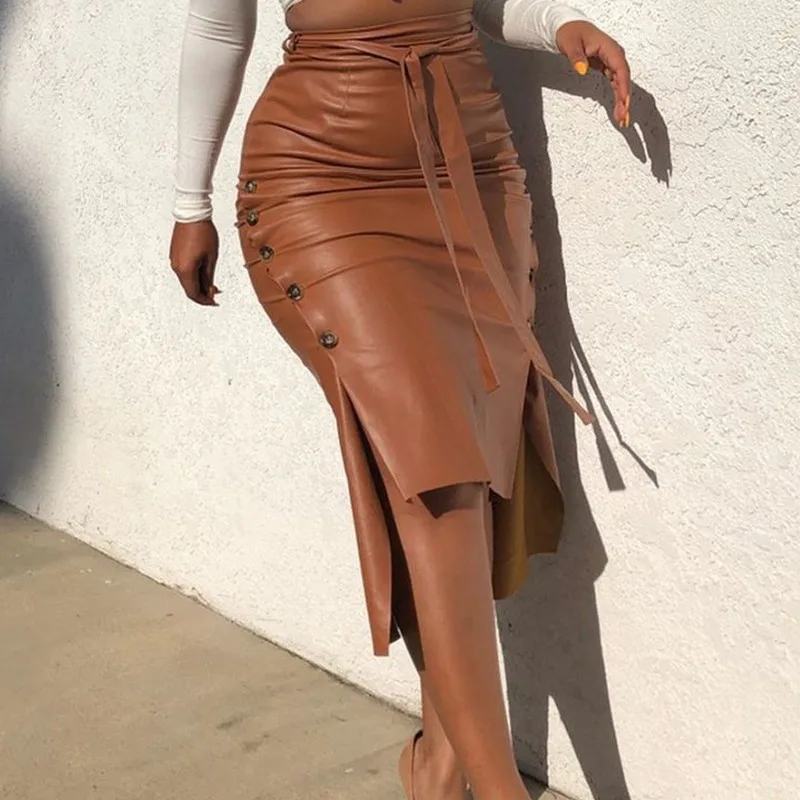 

European Style Woman Skirts High Waist Clothing Autumn Winter Woman PU Skirts