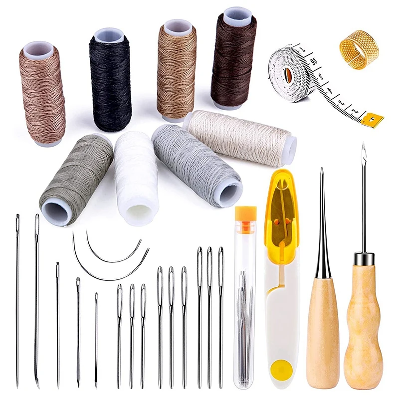 

29 Pieces Leather Sewing Kit, Leather Sewing Upholstery Repair Kit With 8 Colors Sewing Thread, For Leather Sewing