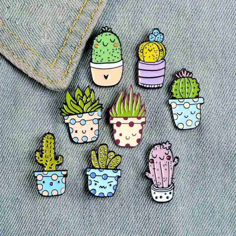 

8 Styles Custom Brooches Potted Plant Enamel Pins Jewelry Catoon Badge Natural