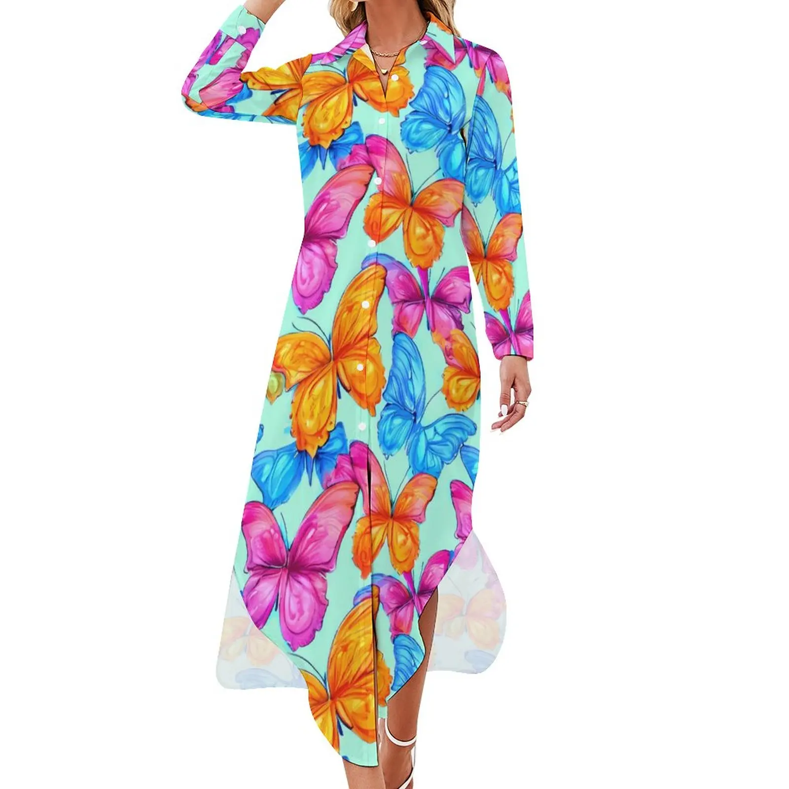 

Женское шифоновое платье с V-образным вырезом и принтом