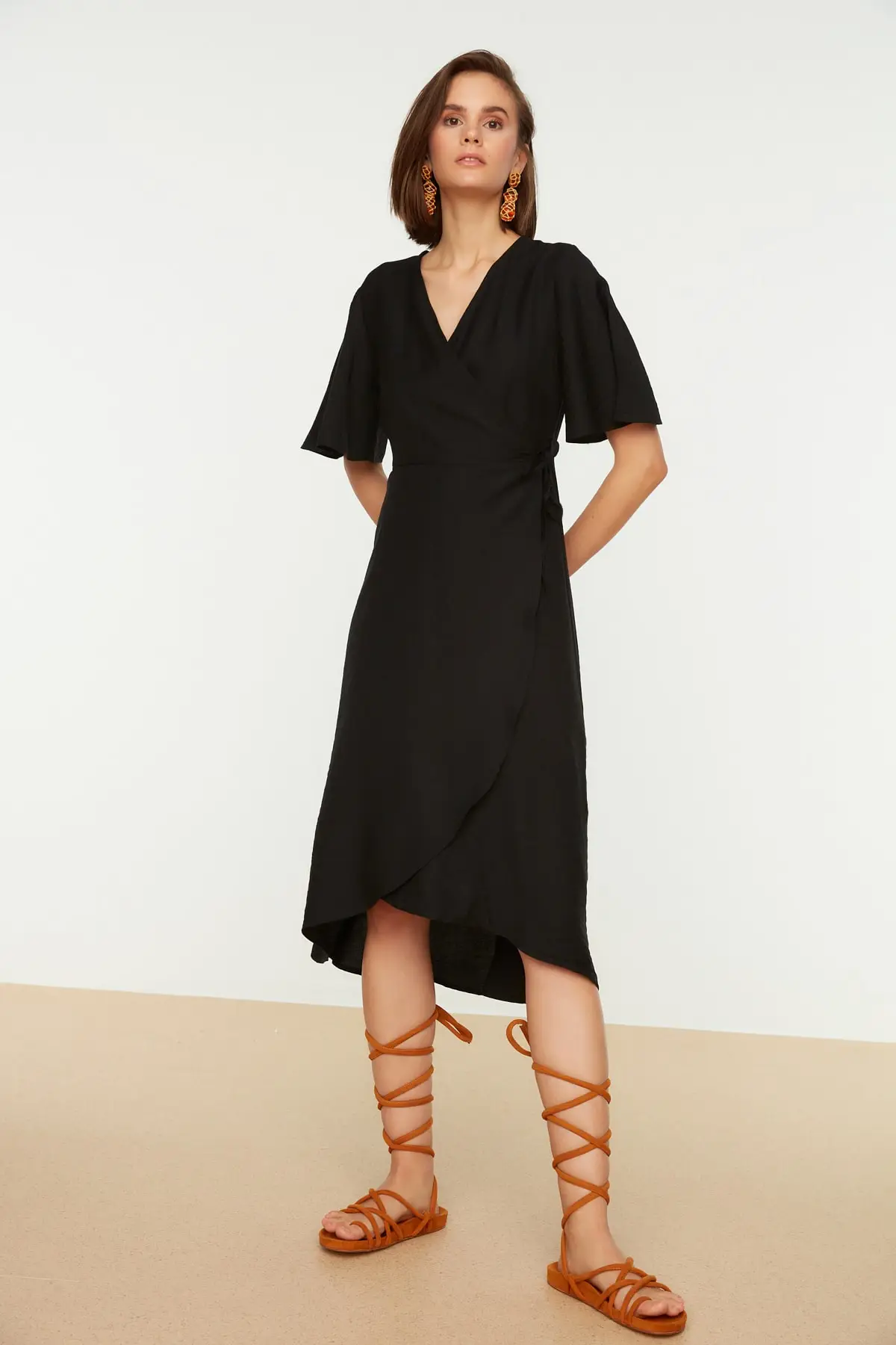 

Black double breasted dress TWOSS21EL2071 handkerchief sleeve short plain Anvelop Midi viscose blend aerotop Midi viscose