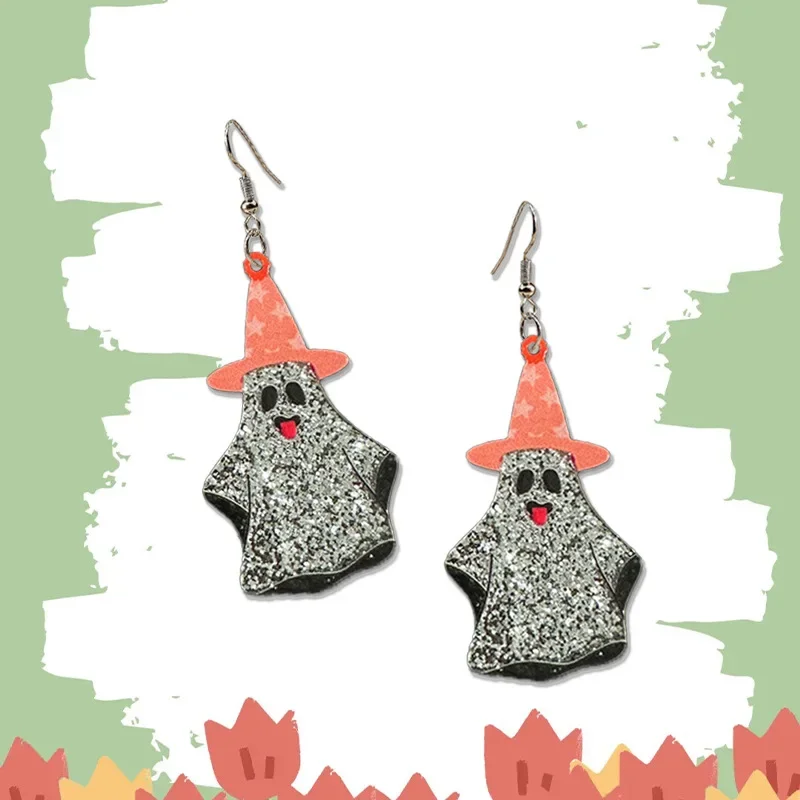 Акриловые блестящие красочные серьги с тыквенными глазами-призраками