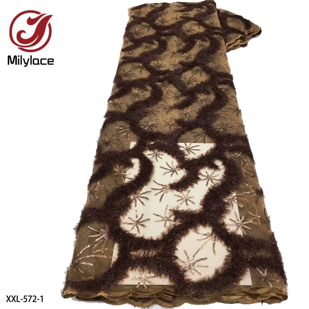 

Hot Sale African Lace Frabric High Quality French Lace Sequins Embroidered Lace Fabric for Wedding Dress XXL-572
