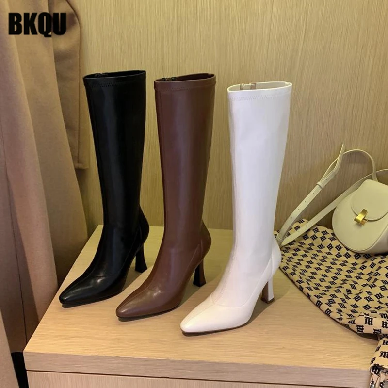

Women Knee High Boots 2022 New Pointed Toe Sexy Ladies Zippers Thin High Heels Elegant Pumps Female Modern Boots Shoes Fashion