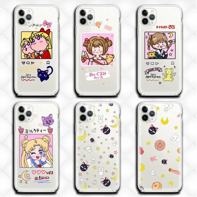 

cute Sailor Moon Phone Case Clear for iphone 13 12 11 Pro max mini XS 8 7 Plus X SE 2020 XR cover