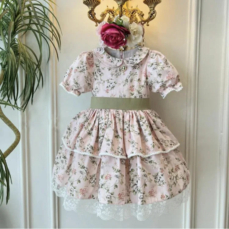 Летнее розовое платье для маленьких девочек 0-12 лет турецкое винтажное на день