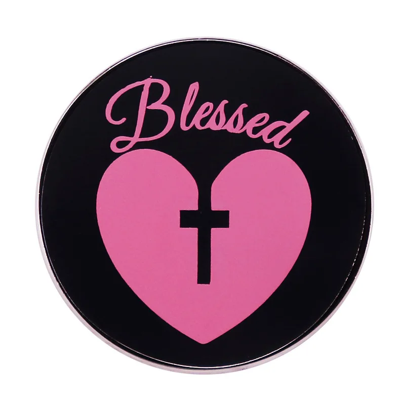 

Blessed Pink Heart Hard Enamel Pin Round Metal Badge Brooch for Jewelry Accessory
