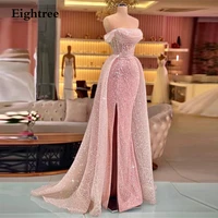 bling sequiens strapless a line evening dress sleeveless long high side slit graduation dubia night prom party dresses gowns2022