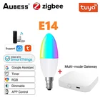 Светодиодная лампа-свеча Aubess Tuya Smart Zigbee 3,0 E14, RGB + W + C, с регулируемой яркостью, работает с умными предметами Echo Plus, Alexa Home Assistant
