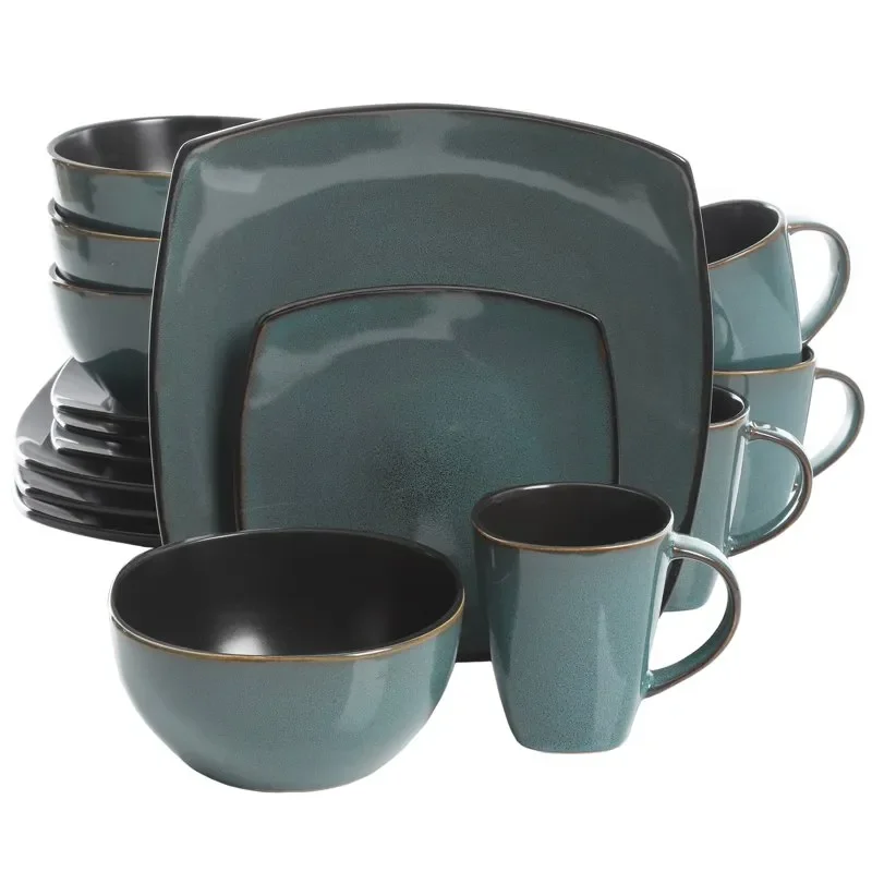 

Sleek Teal Green 16pc Square Dinnerware Set - Perfect for Everyday and Special Occasions
