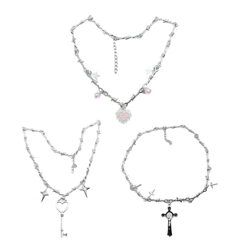 

Rock Hip Hop Star Heart Cross-Pendant Clavicle Chain Streetwear Rock Jewelry