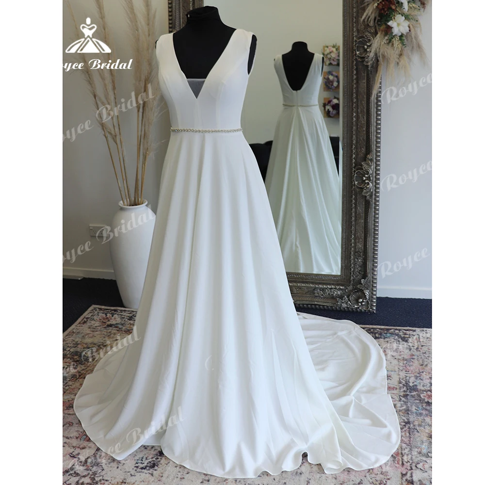 Роскошное Свадебное платье Roycebridal в стиле бохо из крепа с V-образным вырезом для