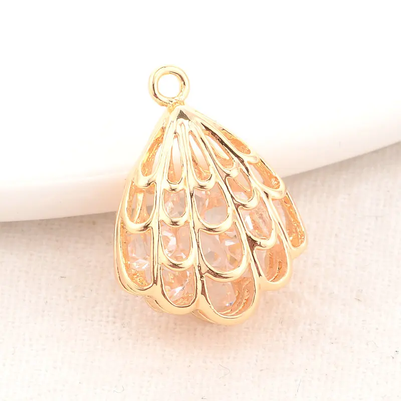 

15*20MM 14K Gold Color Brass with Zircon Flowers Charms Pendants Jewelry Making Supplies Diy Necklaces Findings Accessories