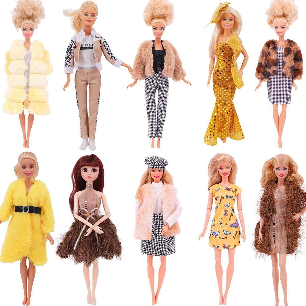 

1 шт. Кукла Барби желтая, коричневая одежда, модное пальто, брюки, платье, куклы 11,8 дюйма, подарок, аксессуары Барби, миниатюрные предметы