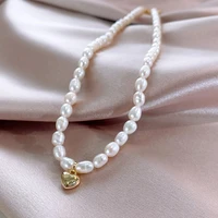 minar korean style baroque freshwater pearl necklace for women golden love heart chokers necklaces wholesale bridal jewellery