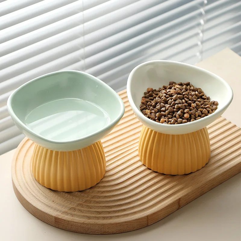 

Керамические миски в скандинавском стиле для кошек, поднятая миска для еды для маленьких собак, миска для воды, кормушки для питомцев с высо...