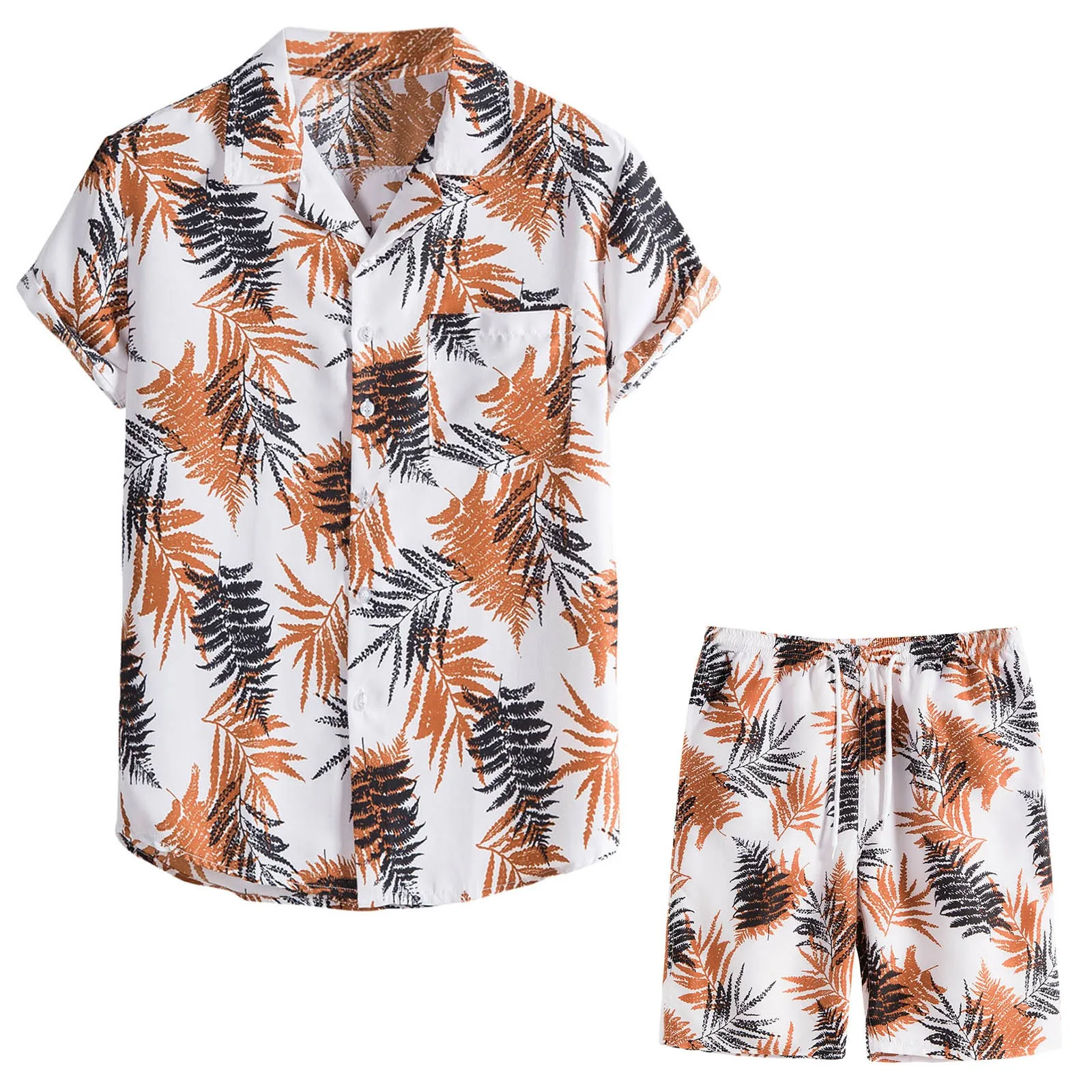 

Hawaiian Shirt Shorts Set For Men Summer Tree Print Shirt Beach Board Shorts