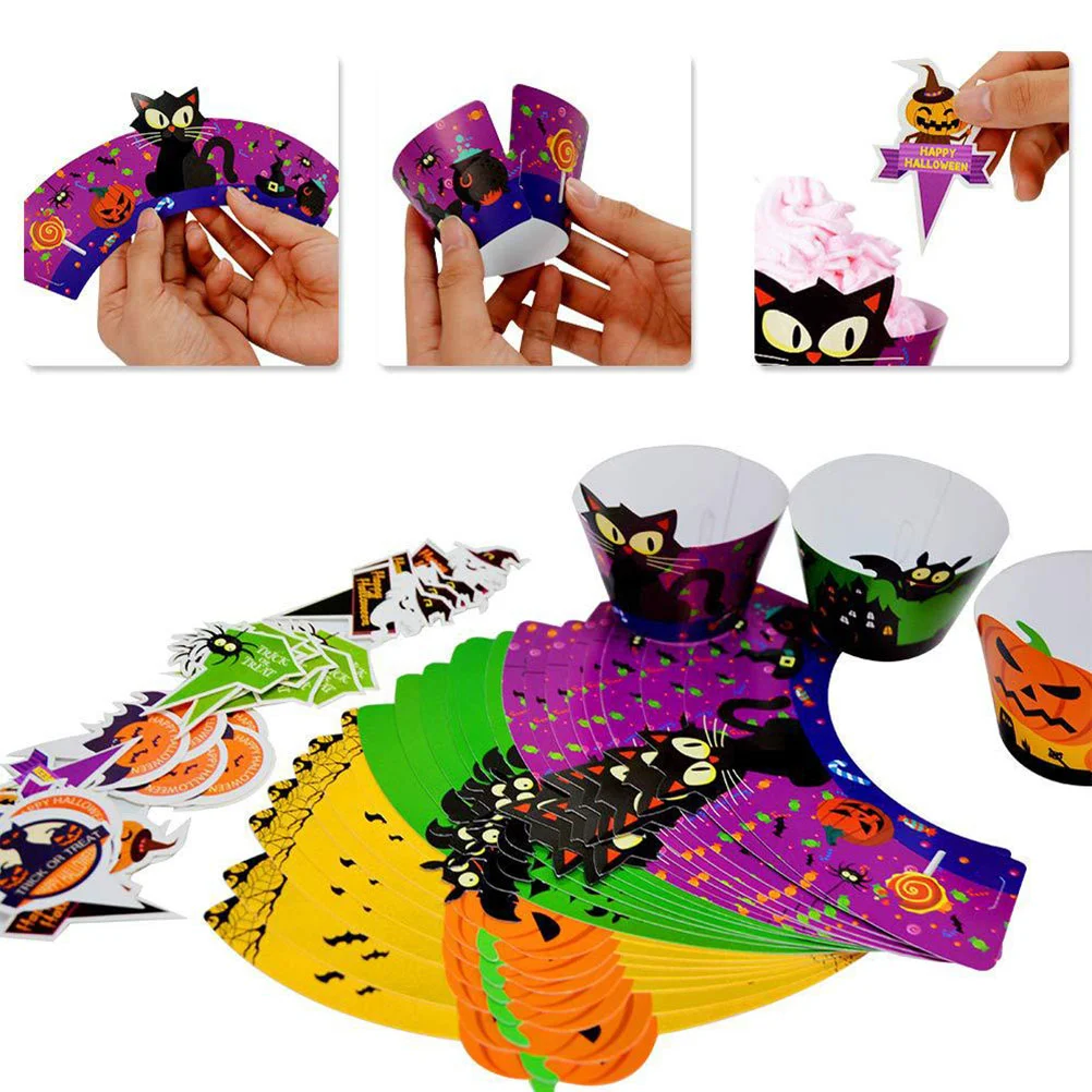 

48Pcs Cake Decor Exquisite Decorative Cake Edge Wrap Cupcake Picks Paper Topper Cake Ornament for Party