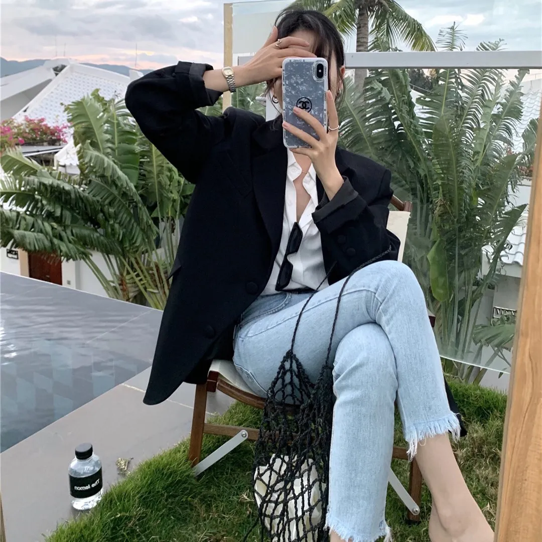 Spring Women Jacket Womans Clothing Polyester Cotton Solid Non Strech Long Sleeve Traf Office Lady Colors Blazers New Outerwear