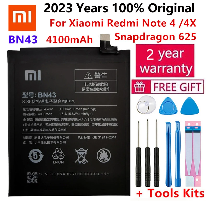 

Оригинальный сменный аккумулятор Xiao Mi для телефона Xiaomi Redmi Note 4X / Note 4 global Snapdragon 625 4100 мАч батарея для телефона BN43