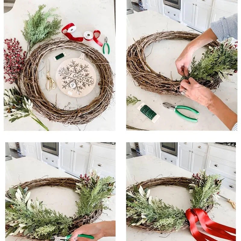 Рождественские Сосновые Ветки Искусственная Зелень Праздничное Украшение Венок