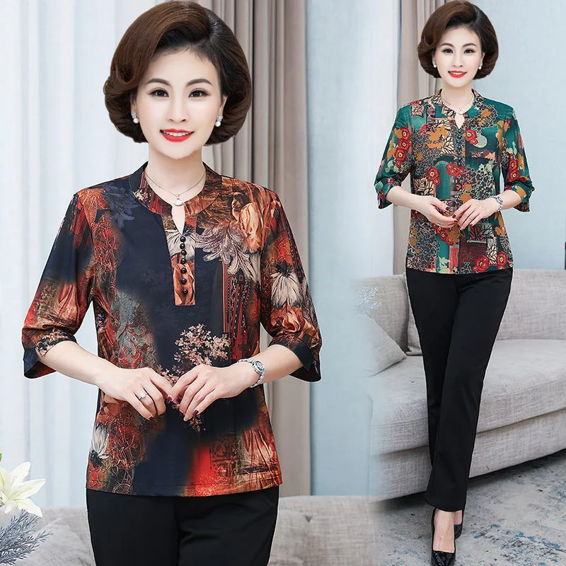 Блузка для женщин среднего возраста Новинка лета 2023 свободные элегантные