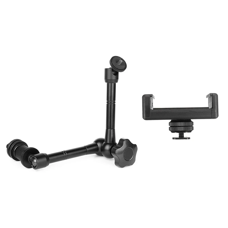 

1 Pcs 11Inch Articulating Arm With Hot Shoe Mount Screw & 1 Pcs 1/4 Inch Flash Hot Shoe Screw Adapter Phone Clip Holder