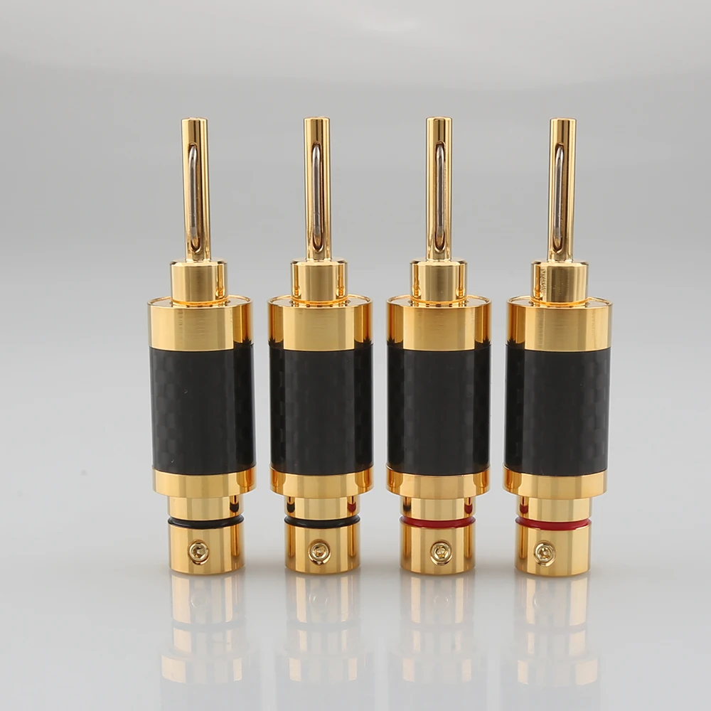 Gold Plated No Need Soderling Banana Plug Carbon Fiber Screw Lock Speaker Cable Wire Banana Connector