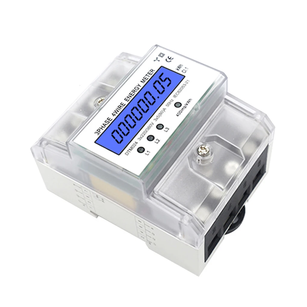 

3 Phase 4 Wire DIN Rail Energy Meter 50Hz LCD Backlight 5-80A Shockproof Office Building Factory Gauge Wattmeter