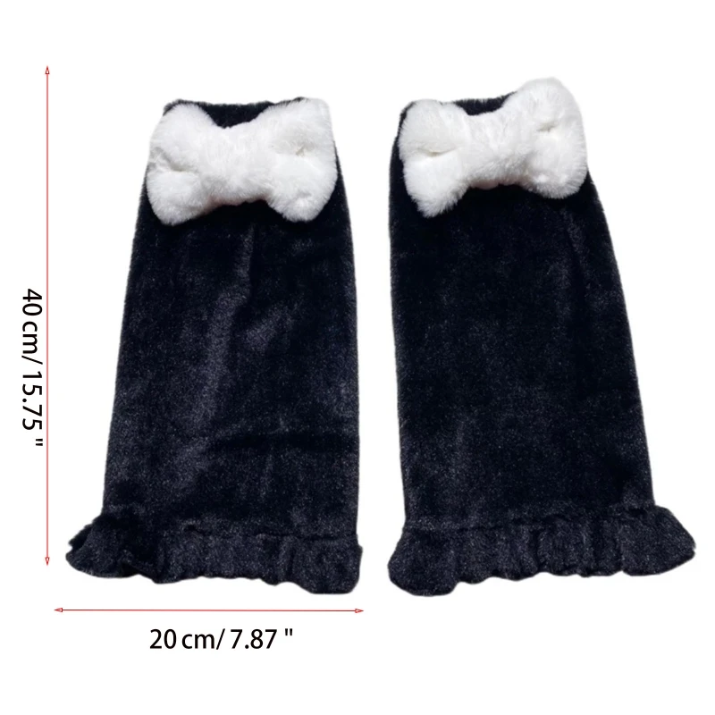 Women Winter Plush Leg Warmers  Sweet Bow Ruffled Hem Foot Cover Socks 37JB