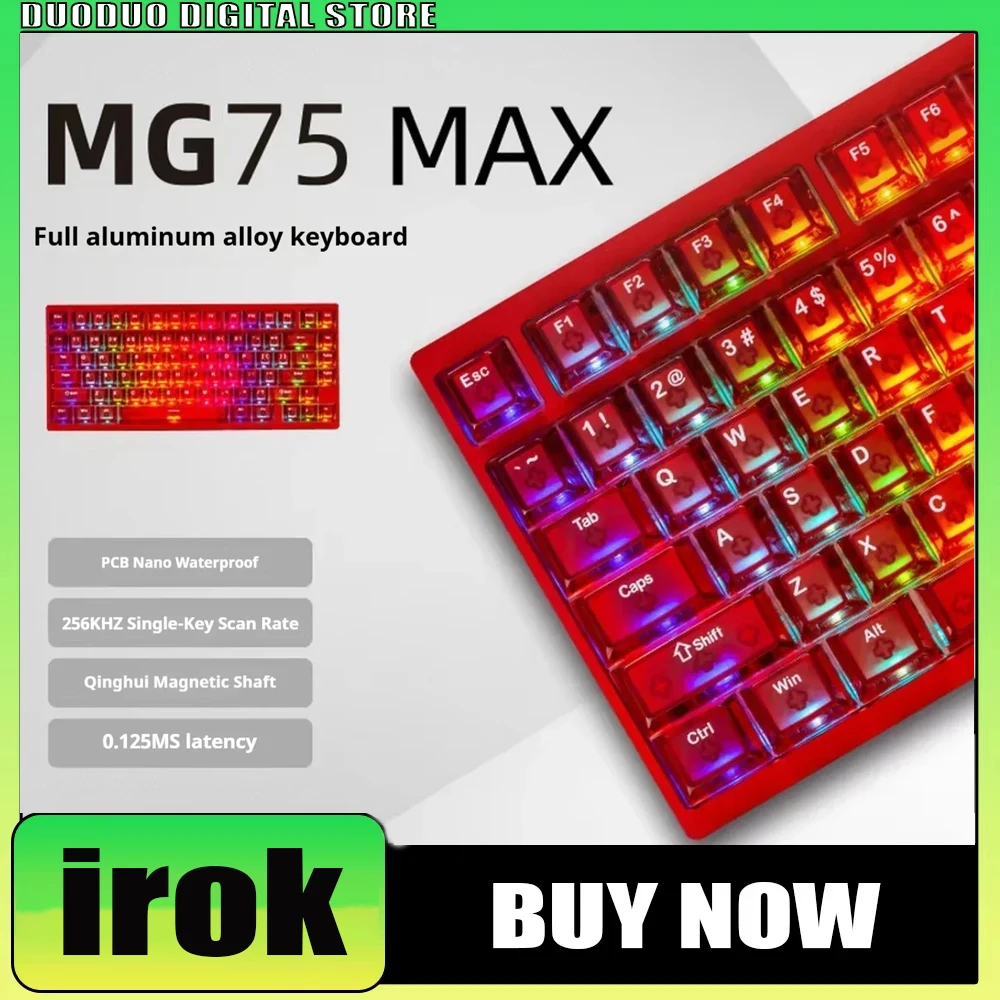 Фото Irok Mg75 Pro Max Механическая клавиатура Магнитный переключатель Rgb с возможностью горячей замены Алюминиевый ПК 0,005 RT Быстрая демонтажная структура Пользовательские подарки №1