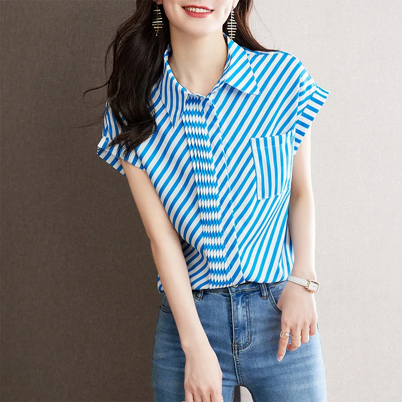 Женская одежда повседневные свободные рубашки летние новые шикарные голубые и