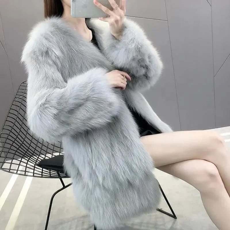 Высококачественное меховое пальто для женщин 2024 зимняя Модная приталенная