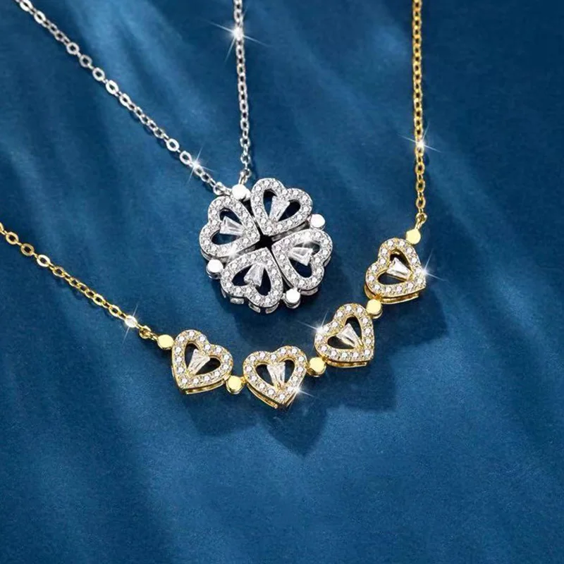 

Luxury Gold Silver Color Four Leaf Crystal Necklaces & Pendants for Women Girl Femme Bijoux Lucky Choker Hot Sale