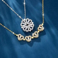 luxury gold silver color four leaf crystal necklaces pendants for women girl femme bijoux lucky choker hot sale