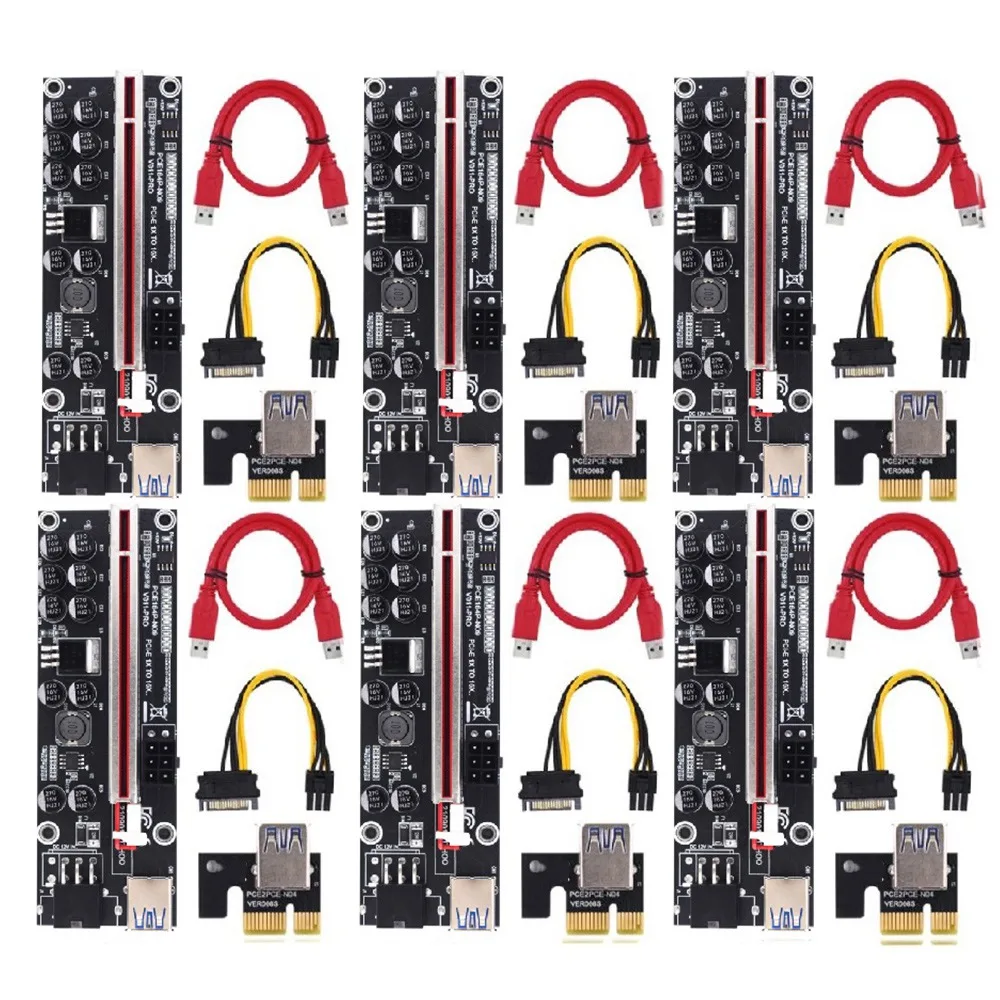 

6Pcs PCIE Riser 011 PRO 10 Capacitance 6Pin Super Stable PCI Express 16X Riser Video Card Extender for Bitcoin Mining
