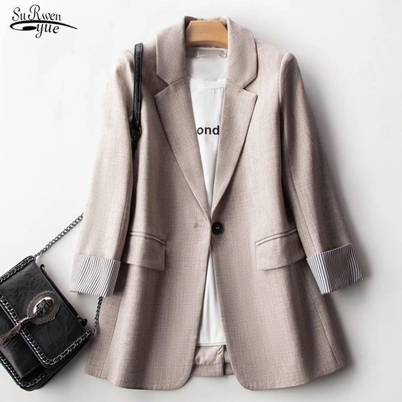 

Autumn New Patchwork Korean Chic Loose Pockets Ladies Elegant Coats Single Button Minimalist Tops Blazers Women Jacket 17669