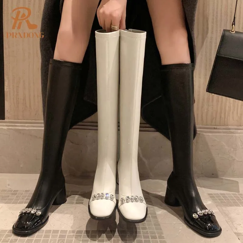 PRXDONG/Новая классика осенне-зимняя теплая обувь на массивном каблуке с квадратным