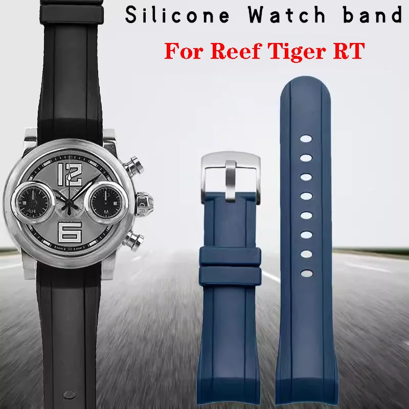 

Silicone Watchband for Reef Tiger RT Watch Band Greenham Graham Racing Chronograph Watch Strap Chain Accessories Blue Black 24mm