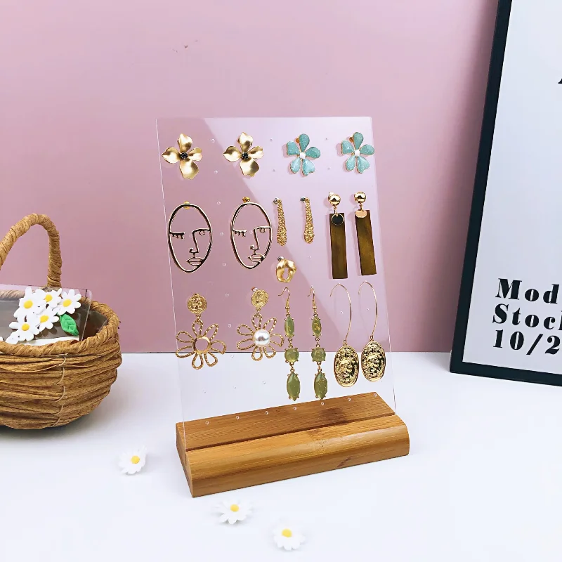 Acrylic Jewelry Display Rack Earring Stand Necklace Shelf Transparent Solid Wood Jewelry Display Storage Rack