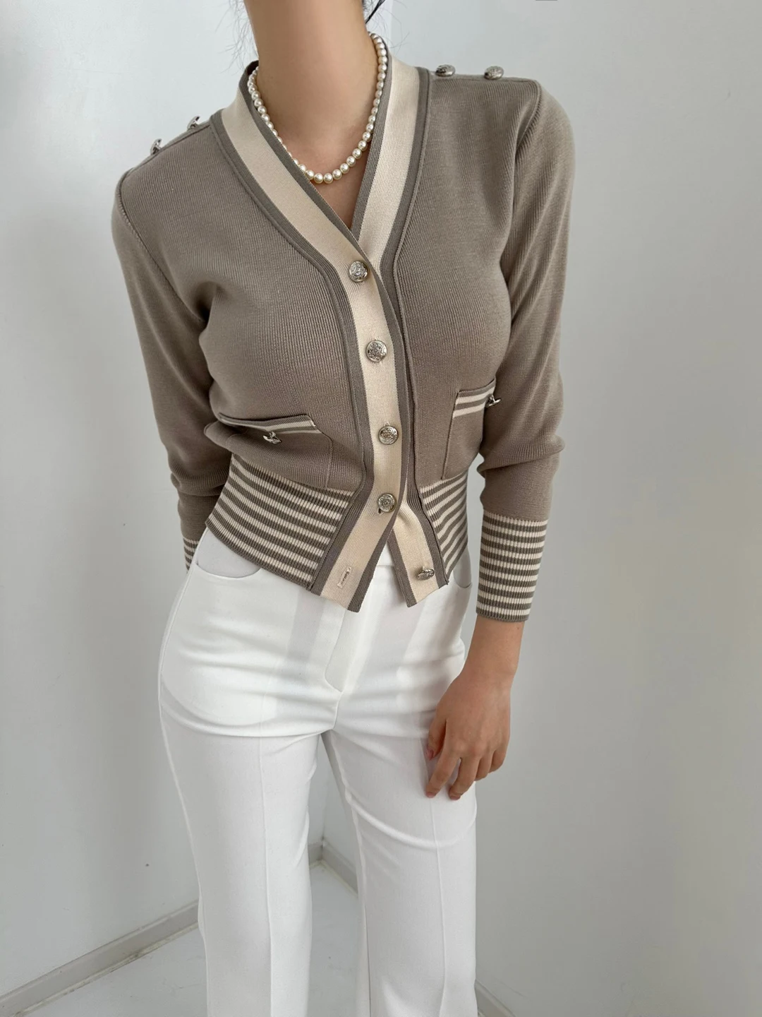 Однобортный Кардиган с V-образным вырезом Женский Осенний тонкий вязаный свитер