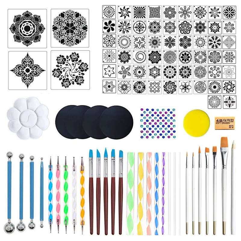 

97pcs Mandala Dotting Tools Painting Stencils Handwork Drawing Stylus DIY Stone Embossing Starter Drawing Stylus Pens Art Kit