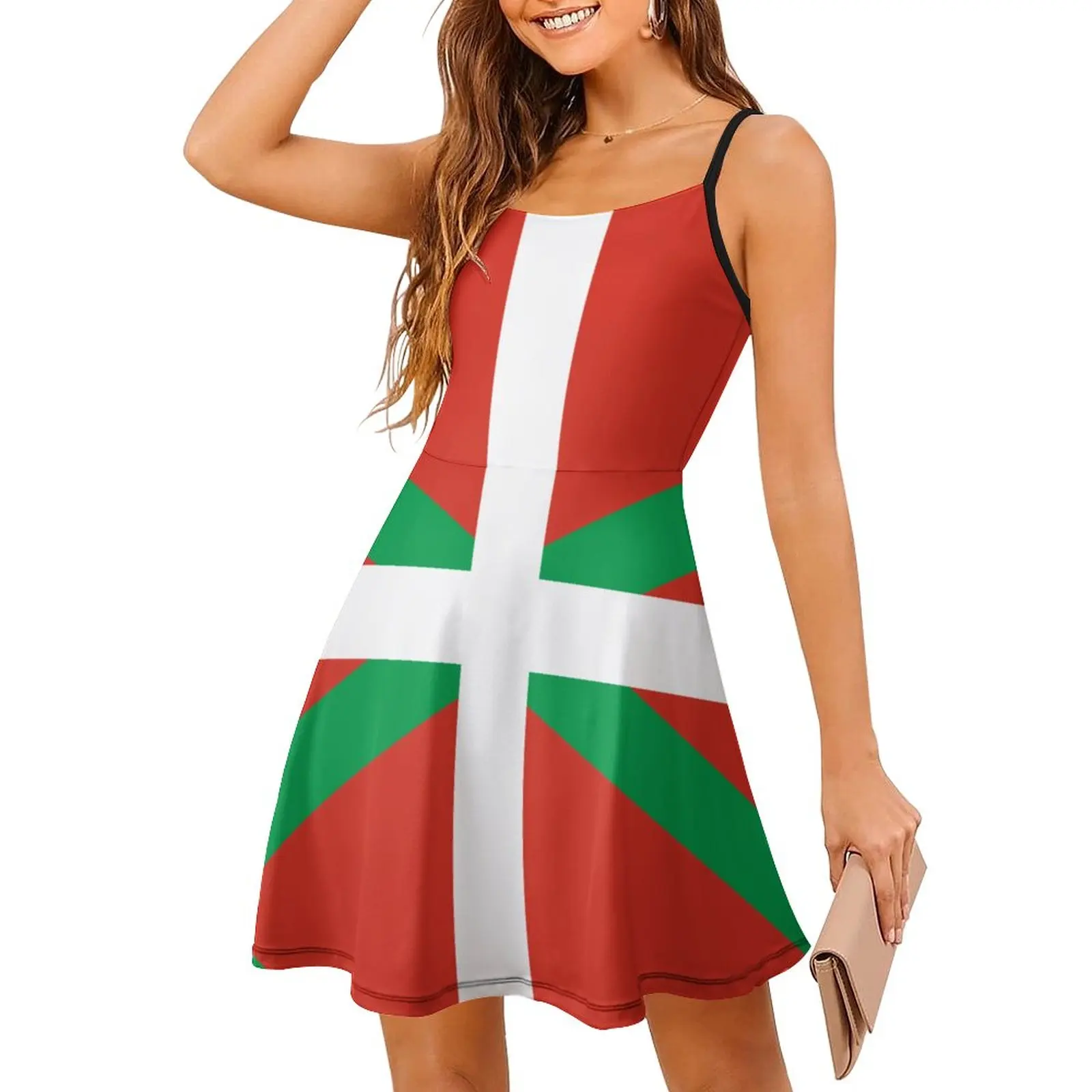 

Exotic Flag of The Basque Country Casual Graphic Women's Sling Dress Woman's Gown Geek Parties Suspender Dress