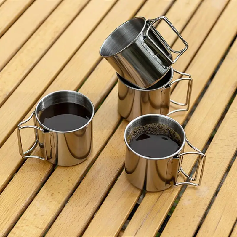 

Camping Cup Portable Mug Cupped 304 Stailess Steel Nature Hike Tourism Picnic Camp Travel Tableware Outdoor Cooking Supplies