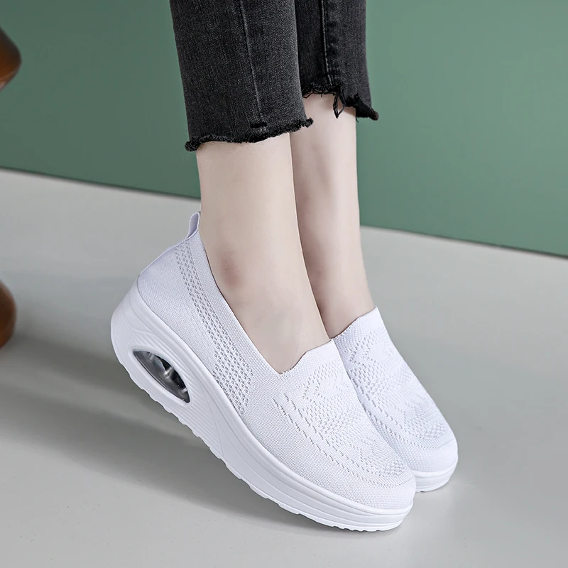 Summer 2023 Women Wedges Heeled Loafers Woman Breathable Flats Casual Shoes Luxury Ladies Female Slip-on Tenis Shoes Moccasins