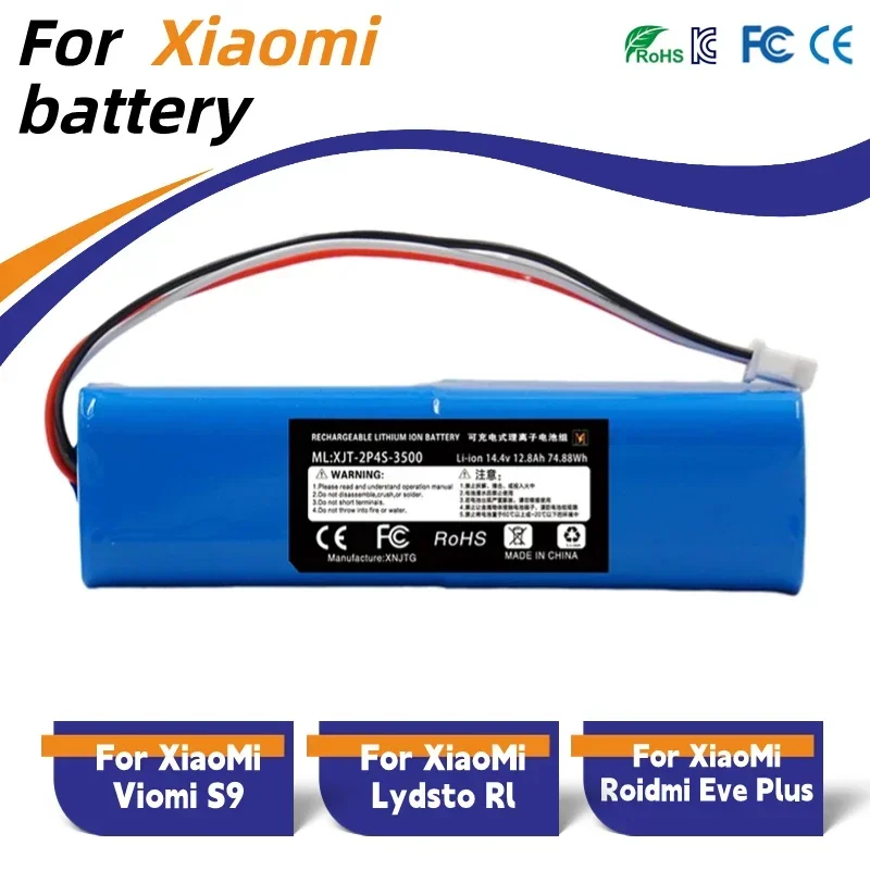 Фото ⚡ 2025 100% Оригинальные литиевые аккумуляторы 14.4V для XiaoMi Viomi S9, Lydsto R1, Roidmi Eve Plus, 2 шт., 5200мАч, 6800мАч, 9800мАч, 12800мАч №5