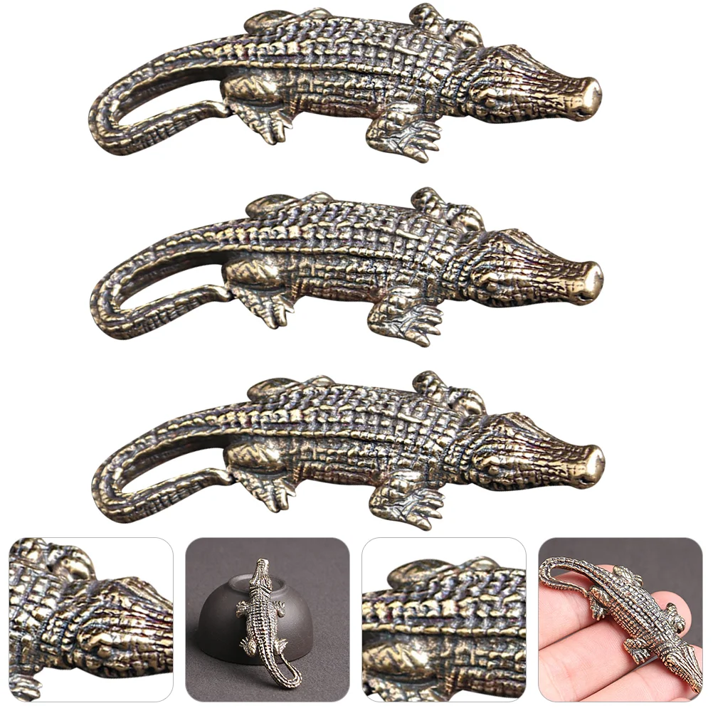 

Alligator Diy Crocodile Statue Pendant Brass Keychain Decor Animal Hanging Mini Figurine Charm Charms Tea Petfengshui Desk Retro